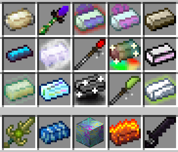 Screenshot showing several of the ingots and tools the mod adds and enables.